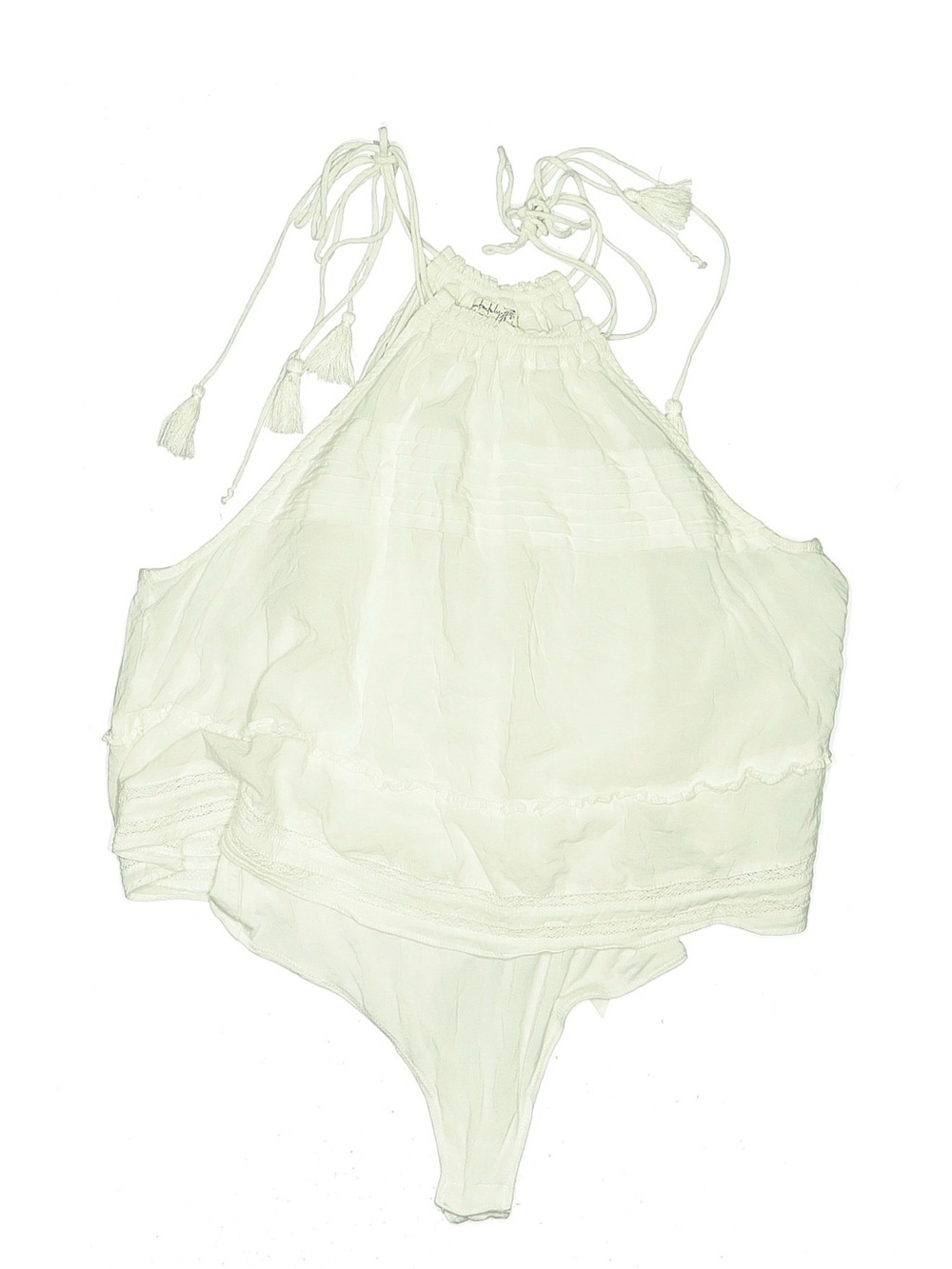 Free People Ivory Sheer Halter Bodysuit with Tassel Ties